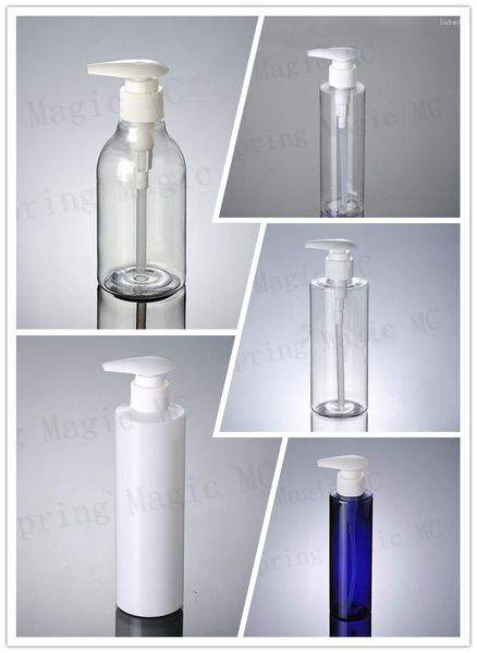 Garrafas de armazenamento 200ml branco/claro/azul pet plástico com bomba de imprensa branca recipientes cosméticos vazios hidratante/lavagem corporal/garrafa de shampoo