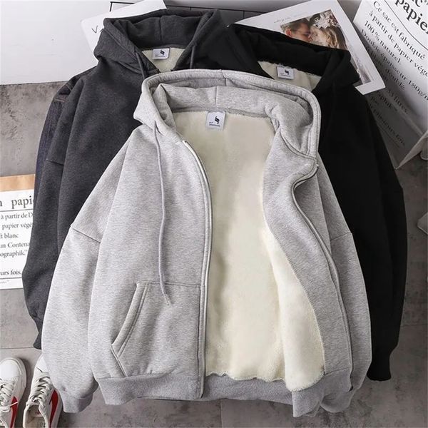 Herren Hoodies Sweatshirts Autumn Winter Winter Herren Plüsch Fleece Reißverschluss lässig COODED COODED Hoodie Sport Jacke Loose College Sweatshirt Coat 230914