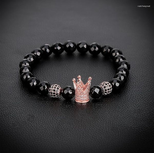 Strand facetado preto rosa bola de ouro zircon coroa pulseira homem moda feminina presente para pulseiras