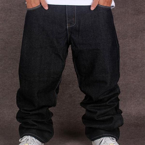 Calças de brim largas inteiras pretas homens hip hop streetwear skater calças jeans soltas ajuste plus size hiphop tamanho 42 tamanho 44 shippi229m