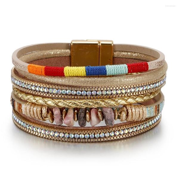 Braccialetti con ciondoli Braccialetti bohémien per donna Bracciale in pelle turchese Gioielli regalo per amanti multistrato intrecciato colorato