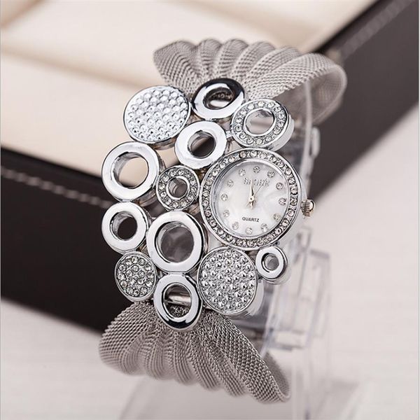 Marca BAOHE, accesorios de ropa de moda personalizados, relojes de plata, pulsera de malla ancha, reloj de pulsera para mujer, relojes de pulsera de 300W