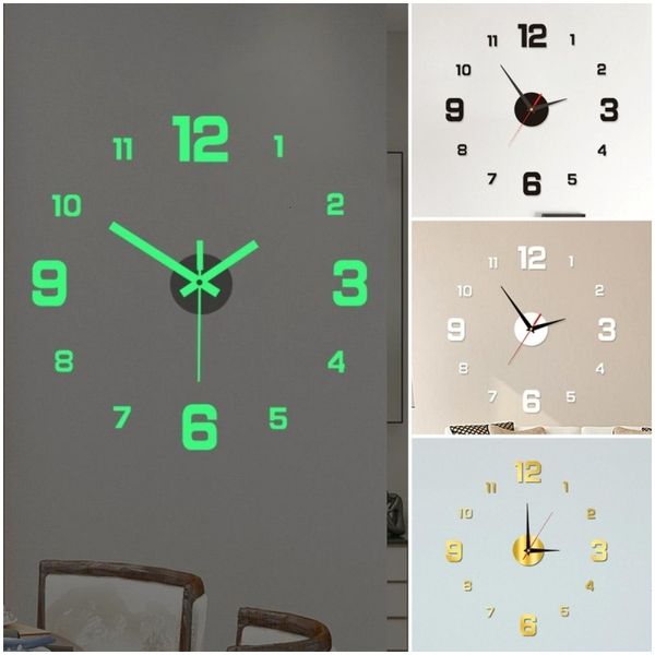 Decorative Objects Figurines Wall Clock Glow at Night Frameless DIY Stereo Digital Clock for Home Living Room Office Wall Decroation 230914