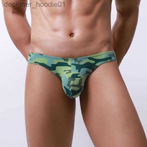 Unterhosen Unterhosen Camouflage Gedruckt Männer Unterwäsche Sexy Niedrige Taille Slips Jock Strap Tanga Hombre Höschen Penis Pouch Bikini Plus Größe L230915