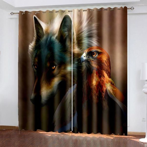 Tenda Animale Selvatico Aquila Lupo Design Modello 2 Pezzi Tende In Poliestere Ombreggiatura Sottile Per La Casa Soggiorno Camera Da Letto Gancio