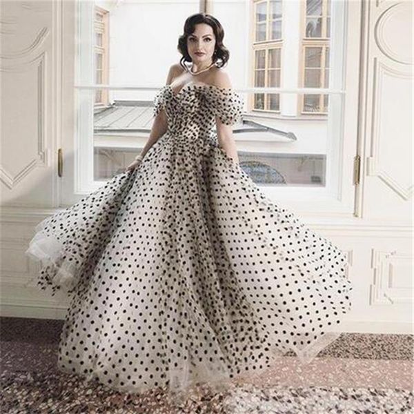 Abiti da sposa vintage in tulle a pois abito da ballo da sposa 2021 Sweetheart con spalle scoperte pavimento-lunghezza increspato lungo fidanzamento Dre226K