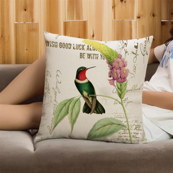 Cuscino decorativo con stampa su due lati di arte degli uccelli, cuscino creativo per l'arredamento della casa con federa in cotone e lino 17 7x17 7inc1894
