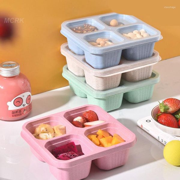 Посуда Коробка для хранения свежести Розовый Прочный и прочный Пшеничный Оранжевый Материал Простой Красивый Решетчатый Дизайн Блюдо Для Закусок Синий Обед