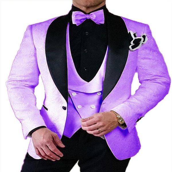 Chegada padrinhos lilás e preto noivo smoking xale lapela ternos masculinos casamento homem jaqueta colete calças gravata z187 masculino blaz214l