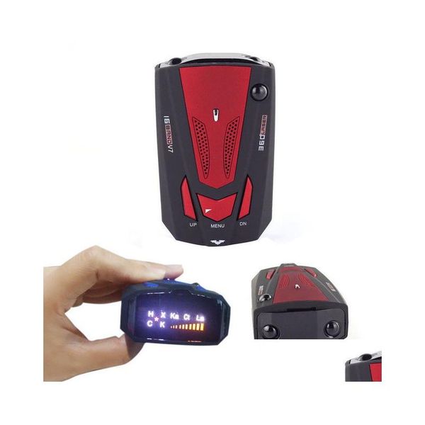 Detectores de laser Carro Radar Detector Ferramenta Inglês Russo 360 Graus Veículo V7 Velocidade Alerta de Voz Alarme Aviso 16 Banda LED Display Drop Dhod1