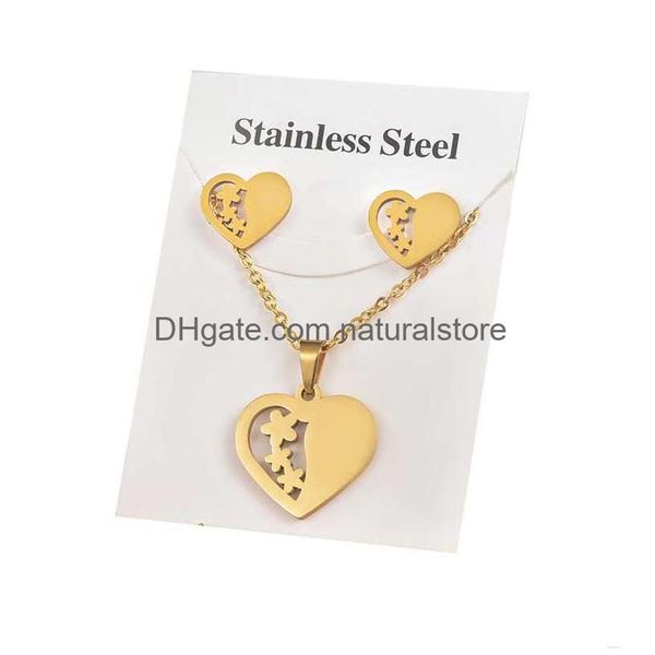 Earrings Necklace Trendy Gold Color Geometric Love Heart Shape Pendant Sets Stainless Steel For Women Gift Drop Delivery Jewelry Dhwcs