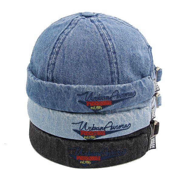 Chapéus de borda larga Bucket Sailor Brimless Caps Homens Jeans Sólidos Docker Crânio Beanies para Mulheres Miki Rolled Cuff Street Retro Fisherman Beanie Hat Cap 230915