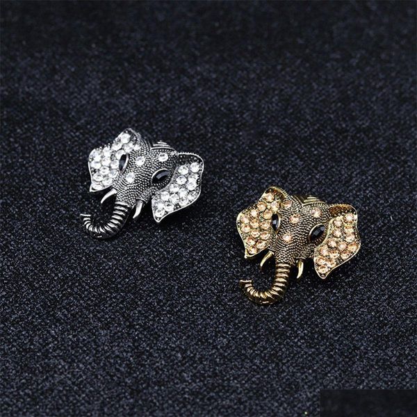 Spilli Spille Retro Spilla elefante Moda Strass di cristallo Testa di animale per la festa di ballo Risvolto Gioielli consegna goccia Dhgarden Dhd6Z