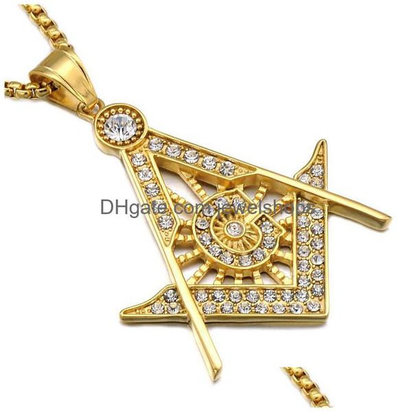 Ожерелья с подвесками из нержавеющей стали, масонский символ, мужские S Micro Pave со стразами, позолоченные титановые цепи для женщин, панк-капля Deli Dhhs0