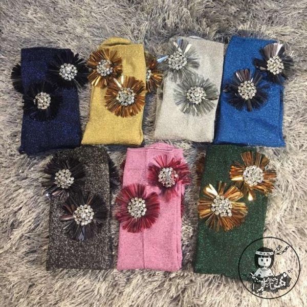 Meias femininas 2023 sokken engraçado apressado chegada moda artesanal personalizado frisado borlas diamante sol flor brilhante estoques casuais feminino