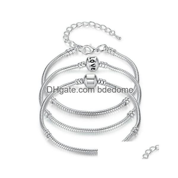 Cadeia Fábrica Atacado 925 Sterling Sier Pulseiras Snake Fit Charme Europeu Bead Bangle Pulseira Para Homens Mulheres Jóias Presente Em BK Dro Dh6od