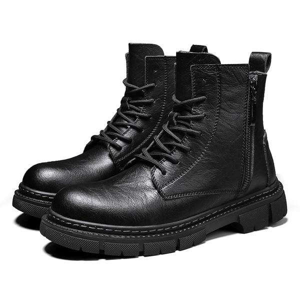 Hochwertige schwarze Motorradfahrer-Stiefel für Herren, modische Plattform-Sicherheitsstiefel für Herren, High-Top-Lederschuhe für Herren, botas hombre für Jungen, Partystiefel