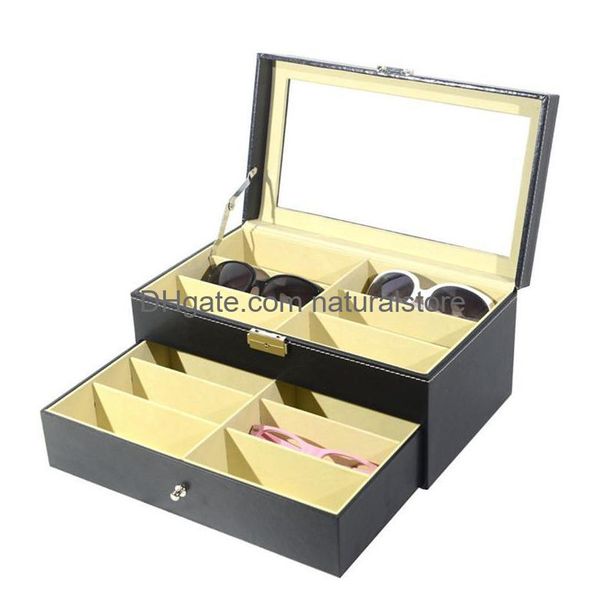 Custodie per occhiali da sole Mtifunction 12 Griglie Slot Doppi strati Custodia per orologi in pelle Pu Custodia professionale Anelli Bracciale Organizer Drop Dh6Xf