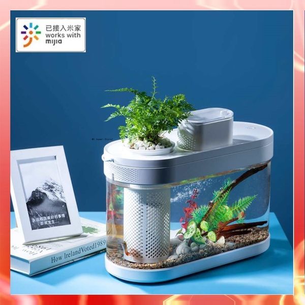 Decorações Geometria Anfíbia Eco Fish Tank Pro Cronometragem Automática Alimentação Wifi Smart Box Trabalho com Mijia Full Color Gamut Lighting 230915