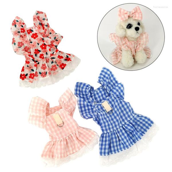 Hundebekleidung Rock Kleid Druckkleidung Sommer Frühling Plaid Welpen Katzengeschirr Haustier Brust D-Ring Hemdgurt mit