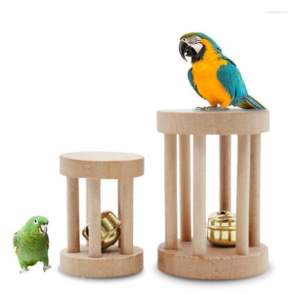Otros suministros para pájaros Loro de madera Masticar juguetes con campana para pájaros Loros Molienda Juguete Hamster Sonajero Roer