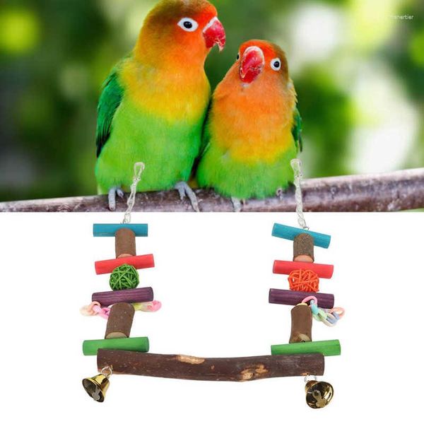 Altre forniture per uccelli Supporto per altalena Tronchi naturali puri in piedi con palla in rattan colorata per appendere la gabbia dei giocattoli