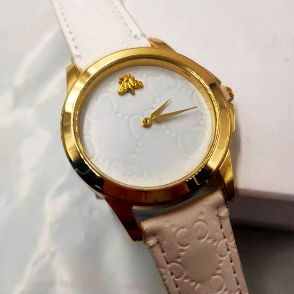 Preto Rosa Branco Cor Homens Mulheres Bee Watch g Moda Couro Genuíno Caixa de Aço Relógios de Pulso Luxo Movimento de Quartzo Top Model Relógios Super Presentes