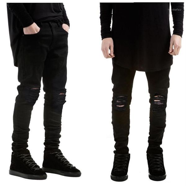 Мужские джинсы модные мужские черные узкие рваные эластичные тонкие западные хип-хоп Swag джинсовые мотоциклетные байкерские брюки Jogger12428