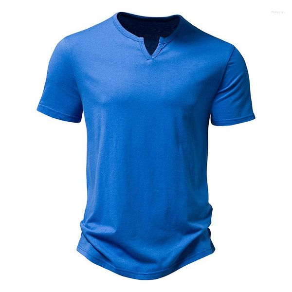 Homens camisetas 2023 t-shirt de algodão homens primavera camisa cor sólida tshirt mandarim colarinho manga curta top verão marca slim fit tee