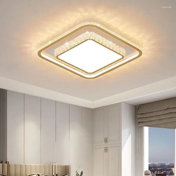 Plafoniere Modern Luxury Gold Crystal LED Soggiorno Sala da pranzo Lustre Camera da letto Lampada Lampadario quadrato Luce Luz