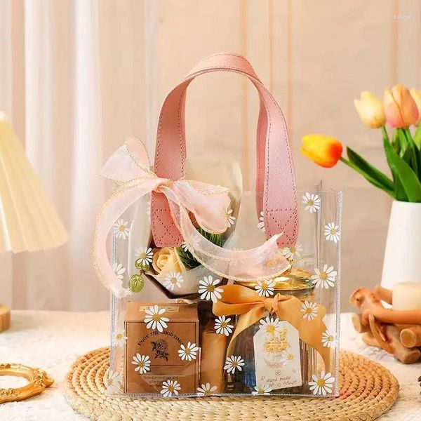 Envoltório de presente transparente pvc tote embalagem saco claro margarida bolsa de plástico caixa de doces de casamento suprimentos de festa cosméticos