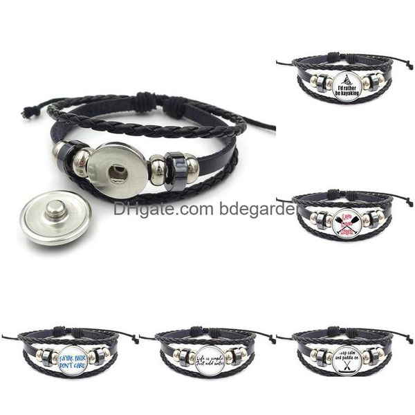 Braccialetti con ciondoli Preferisco fare kayak per donna Uomo Slalom d'acqua Canoa Sport 18 mm Zenzero con bottone a pressione Bracciale avvolgente in pelle Moda Goccia Dhlwq