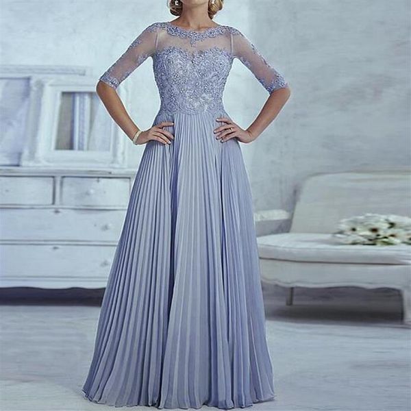 Abiti eleganti per la madre della sposa con applicazioni a mezza manica Moda elegante su misura per donna Abito da cerimonia nuziale a linea 274w