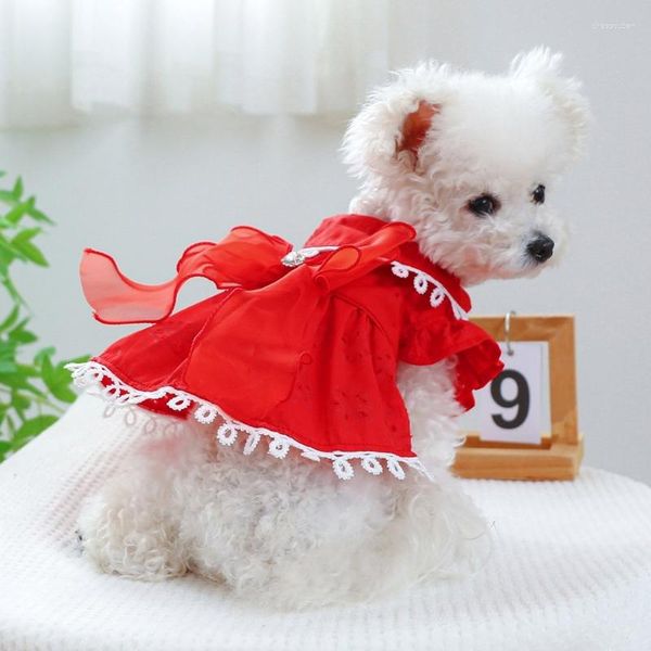 Cão vestuário menina roupas traje festa de aniversário vestidos filhote de cachorro vestido de casamento rendas trajes de férias