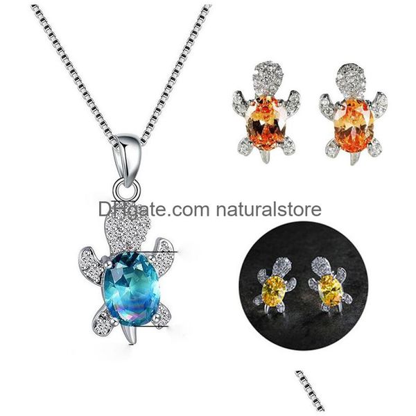 Ohrringe Halskette Mode Frauen Mädchen Kleine Schildkröte Ohrring Set Schmuck Dekoration Weibliche Geschenke Roman Tier Modellierung Drop Lieferung Set Dhagm