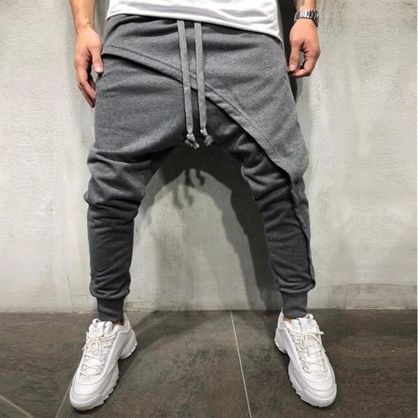 Coole mannen asymmetrische gelaagde joggerbroek hiphop streetwear joggerbroek slim fit casual trekkoord dichte onderkant lange broek groot 274z