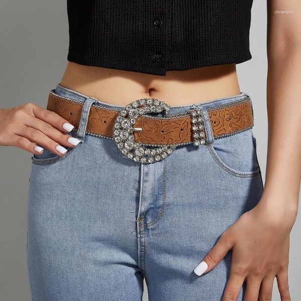 Cinture Cintura in PU scintillante per donna Casual Street Hiphop Strass Fibbia Jeans Pantaloni Lady Cintura decorativa