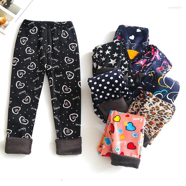 Pantaloni FINEPAT Autunno Inverno Spessi Pantaloni da bambina per bambini Farfalla Stampa leopardata Slim Bambina Leggings caldi Bambini