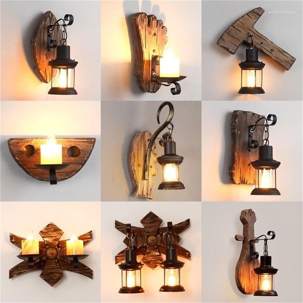 Duvar lambası Endüstriyel Ahşap Lambalar Loft Sconces Retro Led Klasik Işık Armatürleri Home Bar Cafe Dekorasyon Işıkları