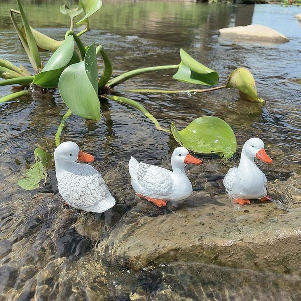 Gartendekorationen, Dekoration, Statue, Mini-weißes Kunstharz, Ente, Tier, Wasserfall, Steingarten, Wasserlandschaft, Ornamente, Zubehör