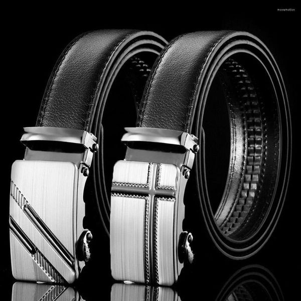 Cintos ajustáveis luxo famoso designer casual fivela automática cintura catraca calças bandas cinto de couro