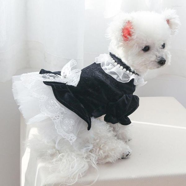 Vestuário para cães moda pet princesa vestido atraente gato renda costura vestido-up bowknot tule