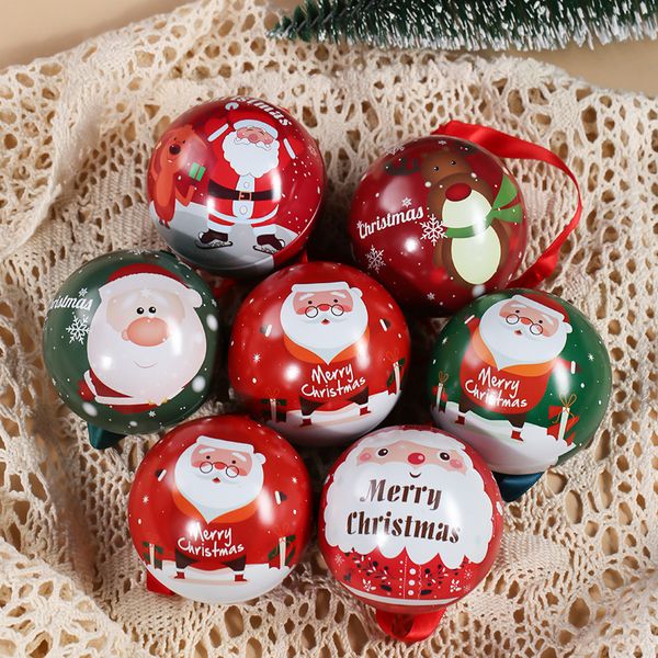 Weihnachten Stil Runde Ball Candy Box Cartoon Süßigkeiten Lagerung Jar Hause Weihnachten Dekoration Gedruckt Organizer Container Kinder Geschenk