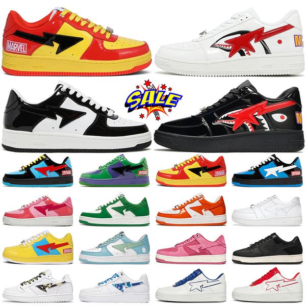 Designer sapatos casuais plataforma baixa tênis sk8 homens ao ar livre tras couro de patente tubarão preto branco azul rosa homens mulheres esporte sneaker