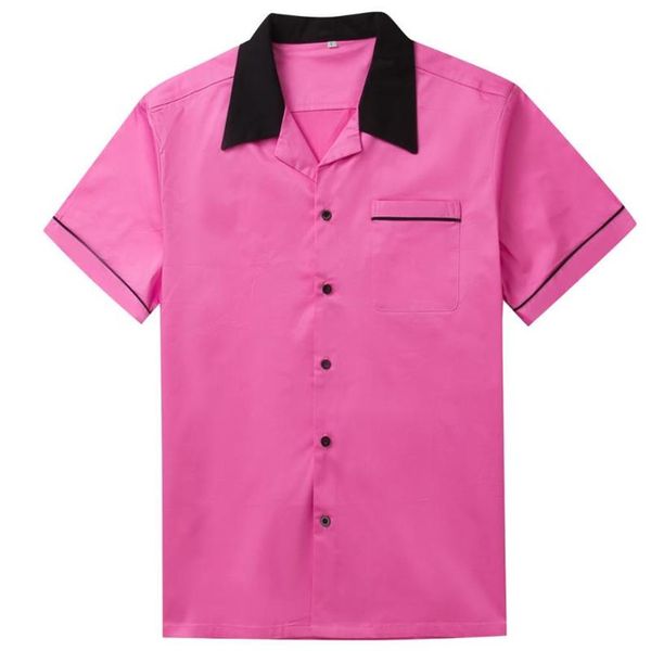 Online ocidental americano algodão camisa masculina rosa azul marrom hip hop designer vintage festa clube rockabilly blusa masculina cas326j