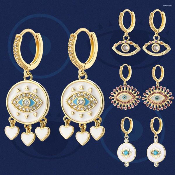 Baumelnde Ohrringe Evil Blue Eye Goog Lucky Zirkon Ohrstecker Goldfarbe Fatima Hand Klein Für Frauen Mädchen Modeschmuck