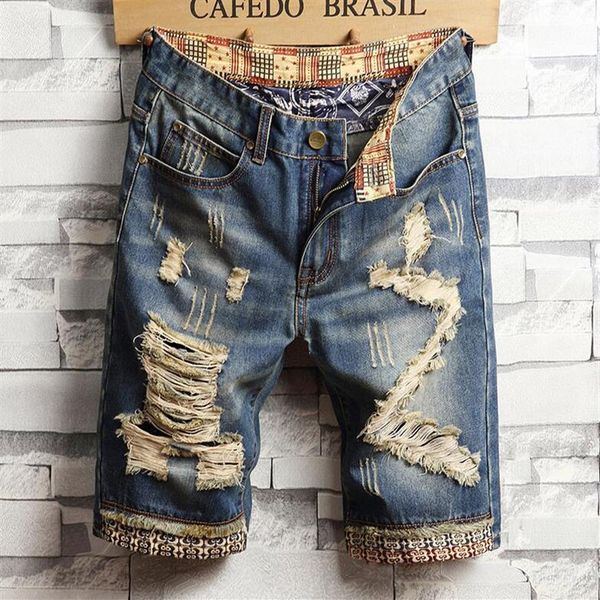 Einzigartige zerrissene Denim-Shorts für Herren, Vintage-Modedesigner, verwaschene, knielange Jeans, 2019, zerkratzte Hip-Hop-Shorts, kurze Hosen, Hosen 7802573