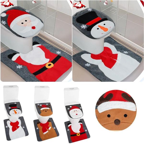 Coprisedili WC Copriwater natalizio Pupazzo di neve Tappetini Babbo Natale Decorazioni Set da due pezzi 2 pezzi