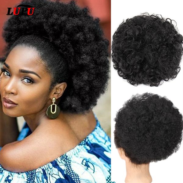 Perucas sintéticas LUPU Sintético Chignon Afro Puff Curto Cabelo Encaracolado Bun Cordão Rabo de Cavalo Cabelo Perucas Para Mulheres 230914