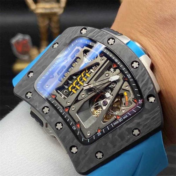 Automatische Uhr N Factory Luxusuhren Tourbillon Rm7001 Bike Race Armbanduhr Carbon Fiber Barrel Multifunktionsbewegung YHWU4 CTHU